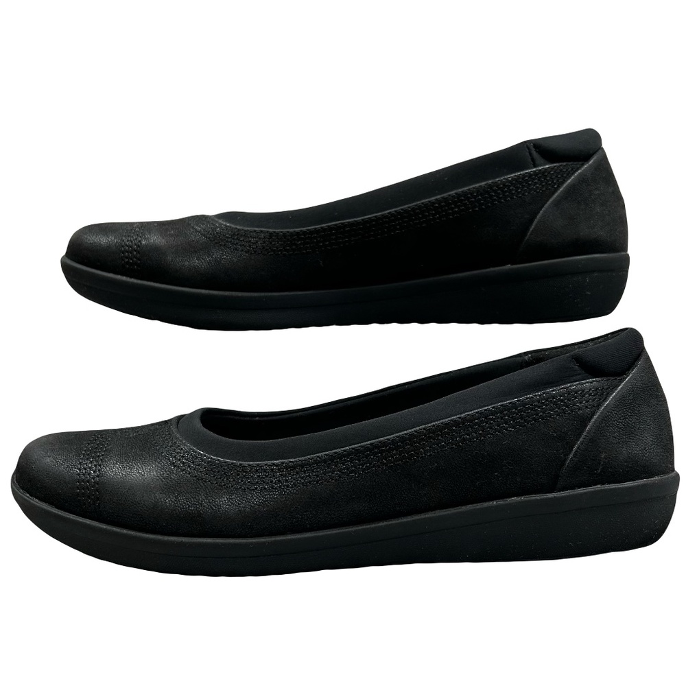 Clarks Cloudsteppers Ayda Low Black Textile Comfort Ballet Flat Shoes Size 8